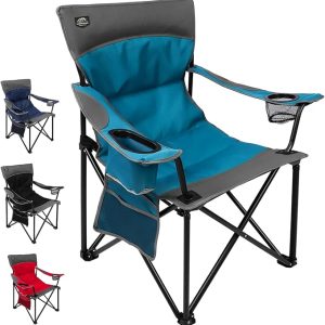 Folding Camping Chair,Heavy Duty Padded Portable Lawn Chair w/Extra Large Cup Holder,Side Pocket for Adults Outdoor Sports Hiking Beach Garden